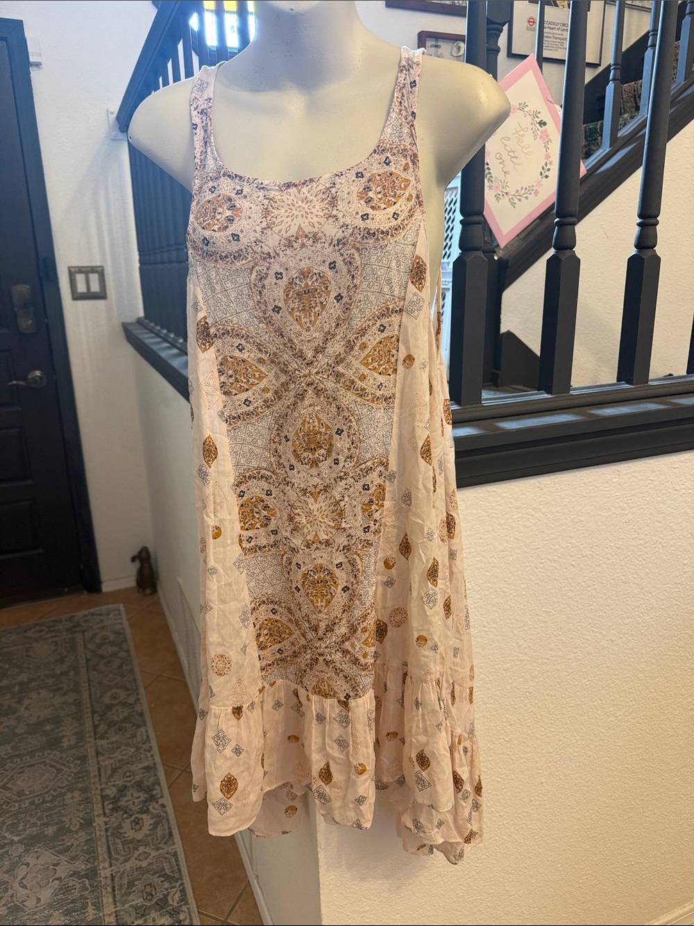 Free People Sleeveless Paisley Mini Dress in Blush and Mustard